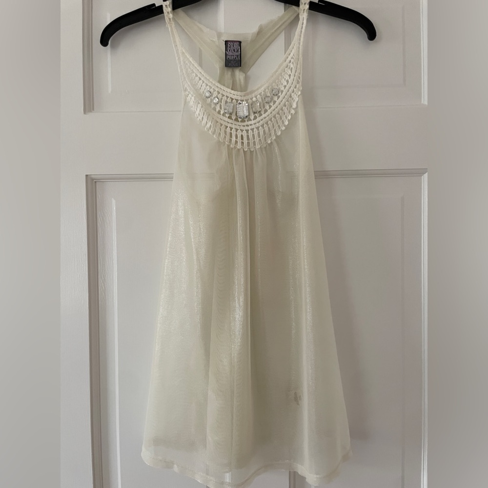 Free People White Sheer Metallic Top